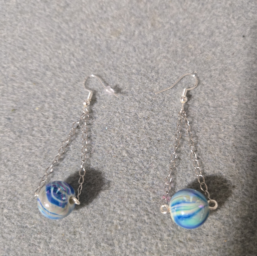 Hand Crafted Elegant Silver and Blue Dangle Earrings